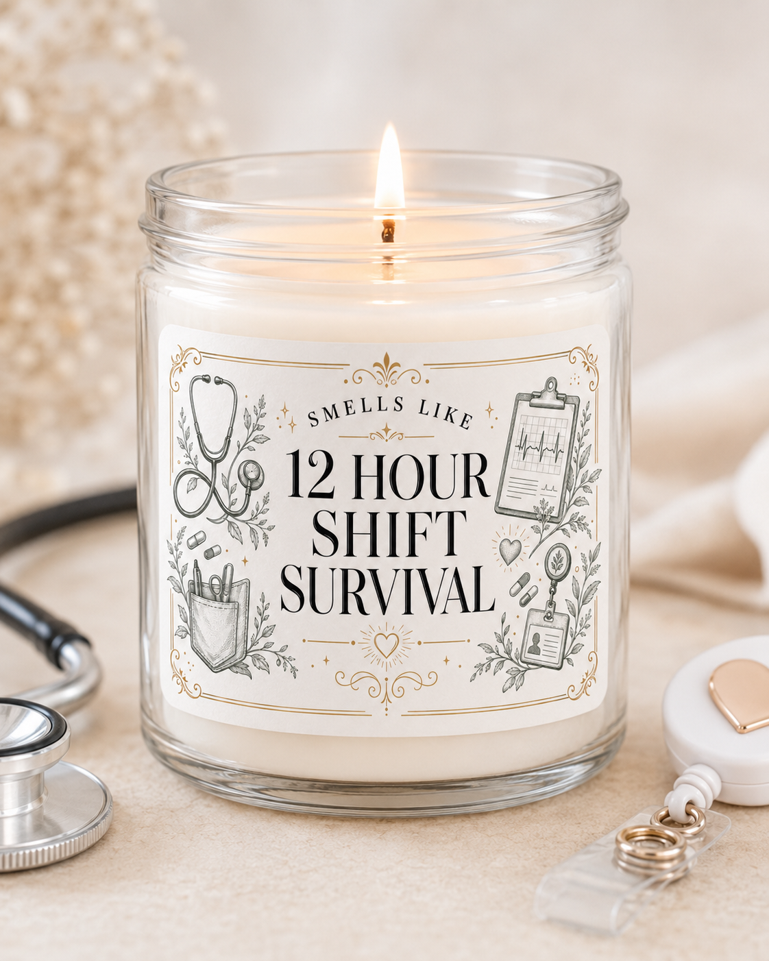 12 Hour Shift Survival Candle — Nurse Gift, 1 Nurse 12 hour shift survival candle