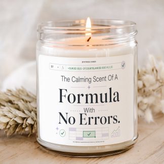 Funny spreadsheet candle gift with formula with no errors label in clear glass jar