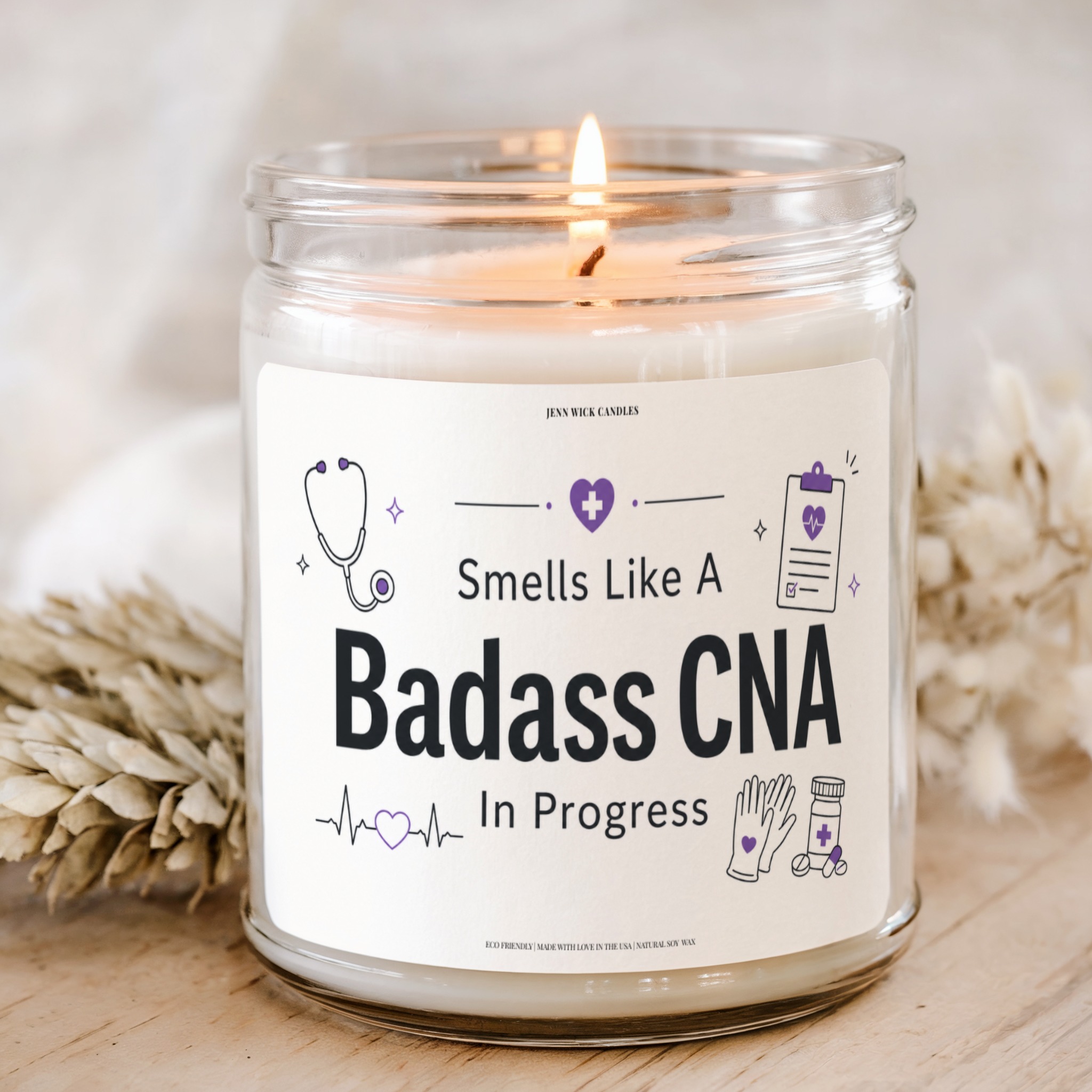 Badass CNA In Progress Candle 1 Smells Like a Badass CNA In Progress student candle gift in clear glass jar