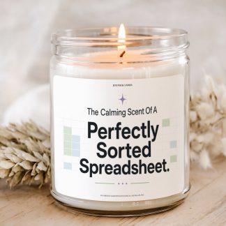 Perfectly Sorted Spreadsheet candle data nerd gift in clear glass jar