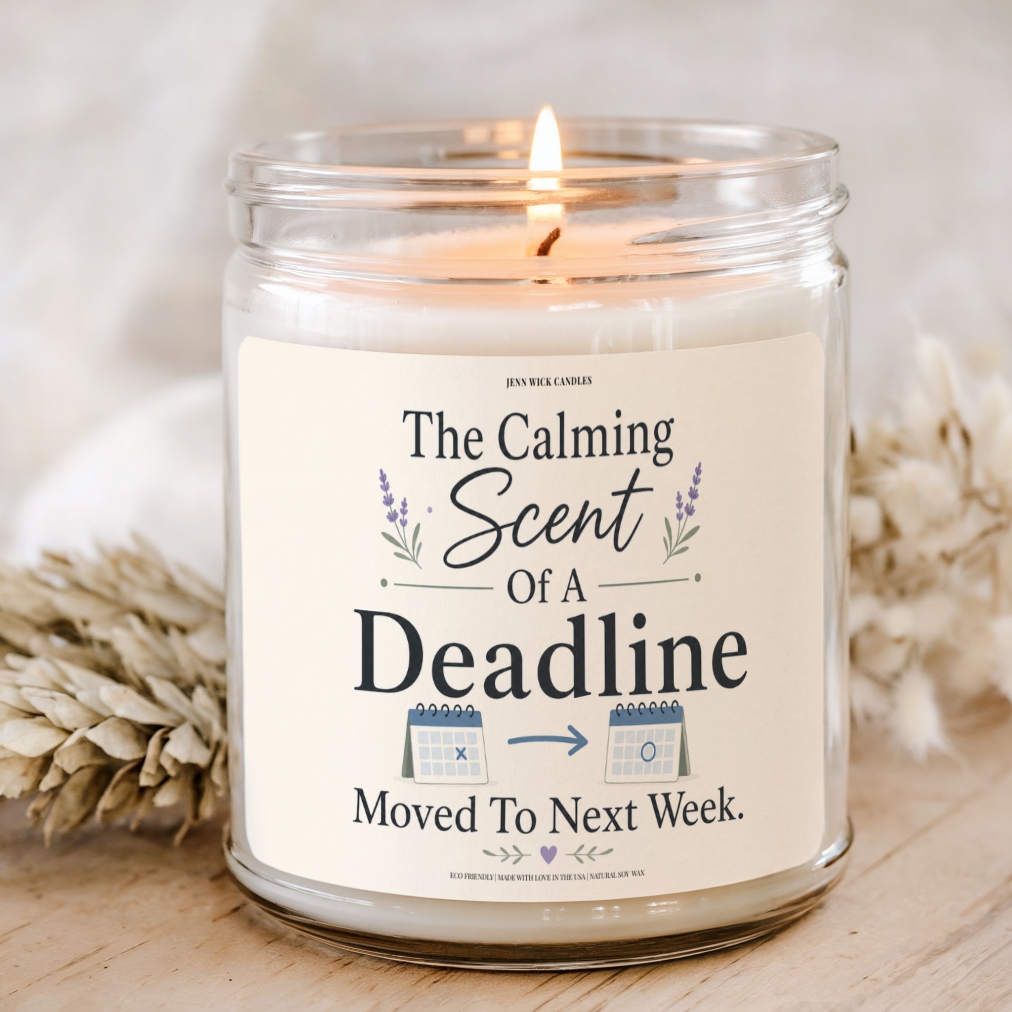 Funny Deadline Candle Gift - Deadline Moved to Next Week 1 Funny deadline candle gift for coworkers with moved to next week label in clear glass jar