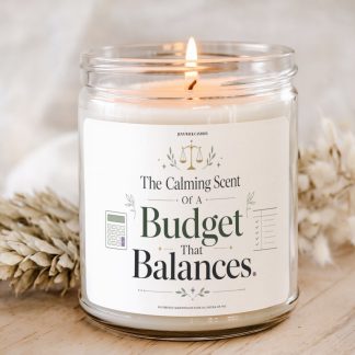 Funny accountant candle gift with budget that balances label in clear glass jar