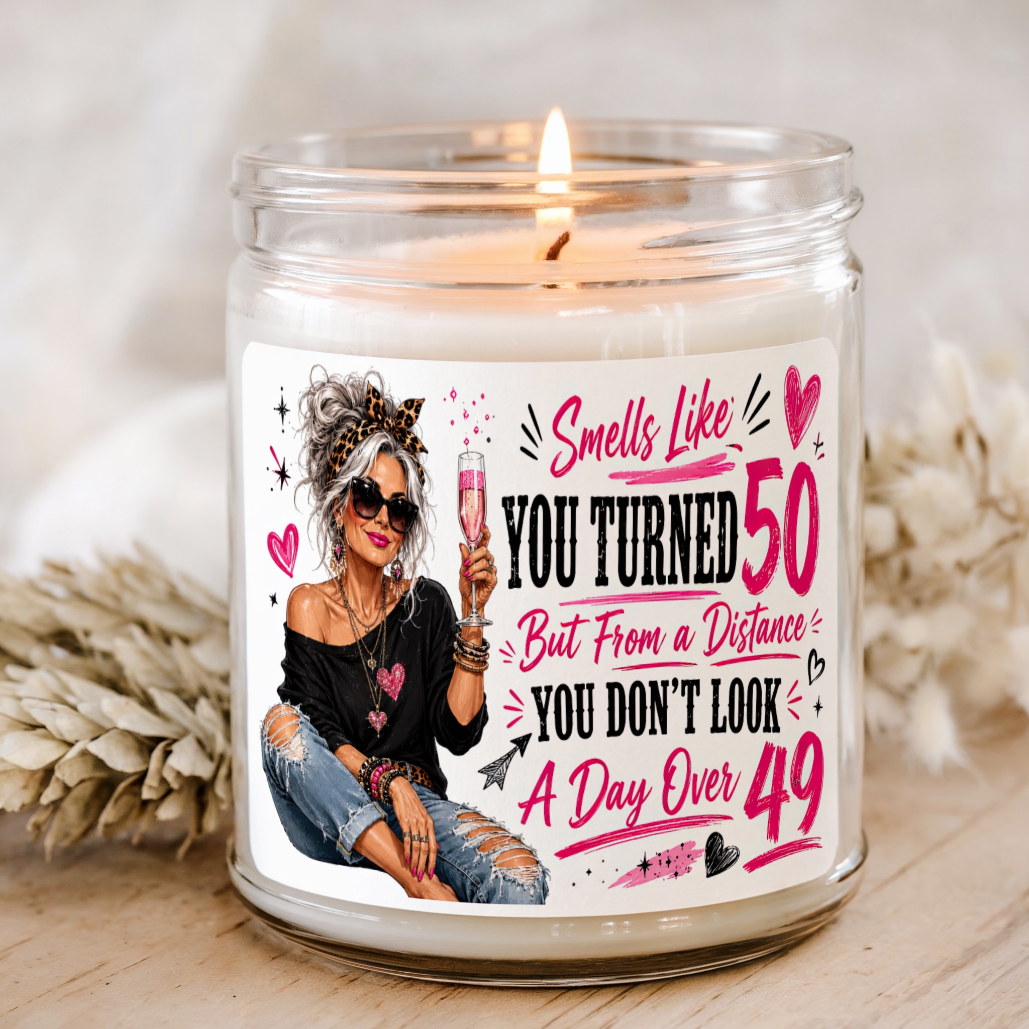 Turned 50 Dont Look It Birthday Candle 1 Turned 50 Don?t Look It funny 50th birthday candle gift in clear glass jar