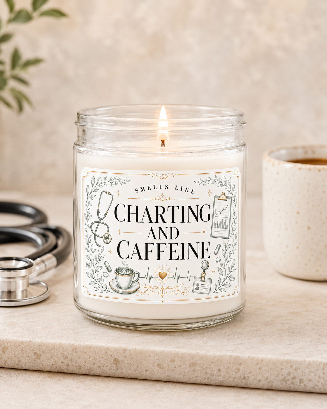 Smells Like Charting and Caffeine Nurse Gift Candle 9 oz soy 1 Charting and Caffeine Nurse Candle